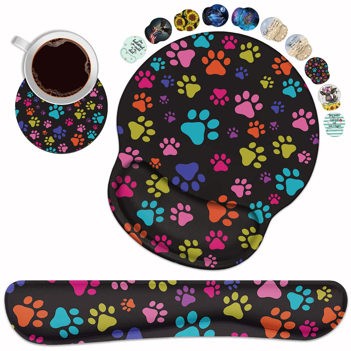Keyboard Wrist Rest and Mouse Pad Wrist Rest Support Set with Coasters, Non-Slip PU Base for Gaming