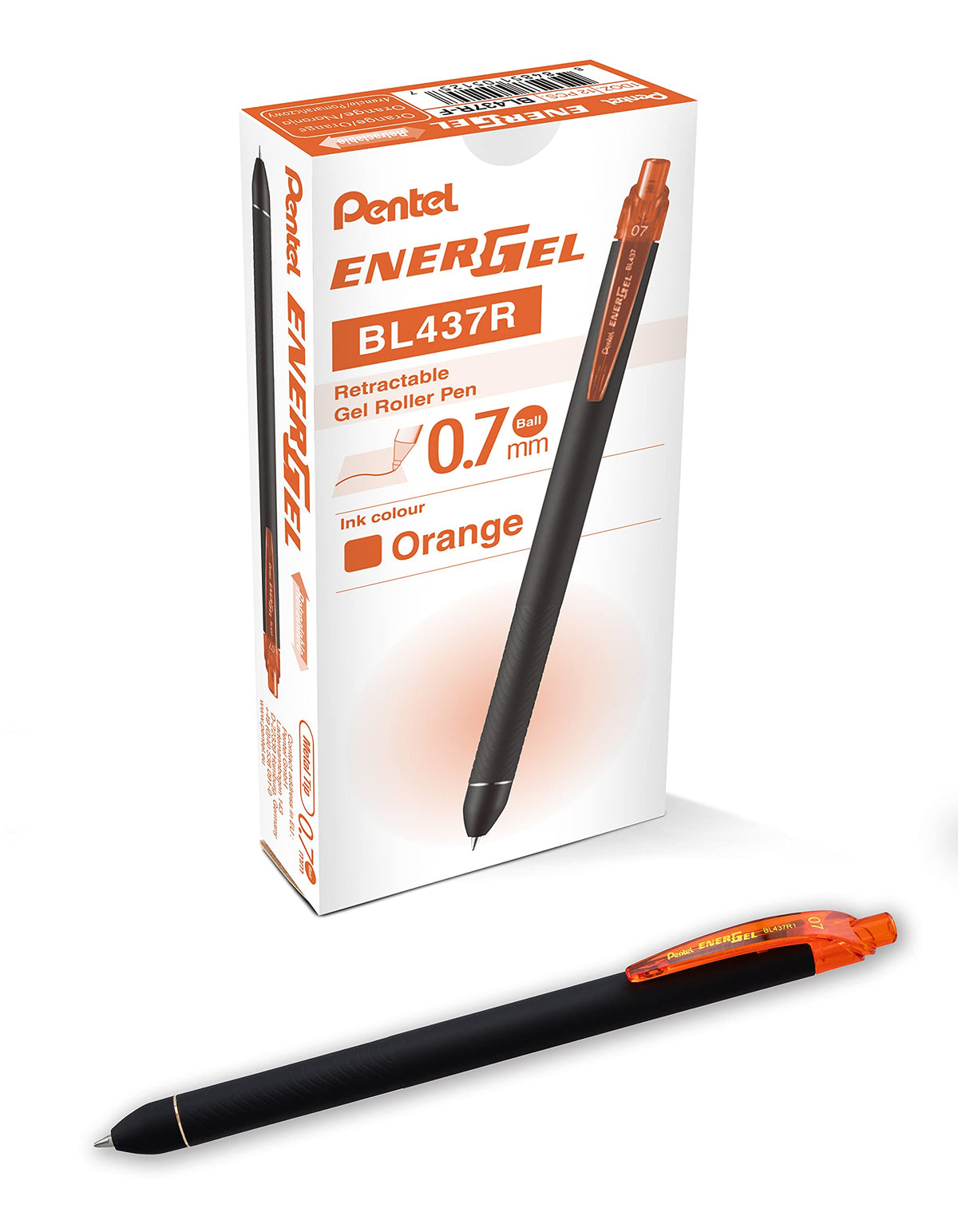 Pentel EnerGel Kuro Liquid Gel Pen, (0.7mm) Medium line, Orange Ink, 12 Pack (BL437R1-F)