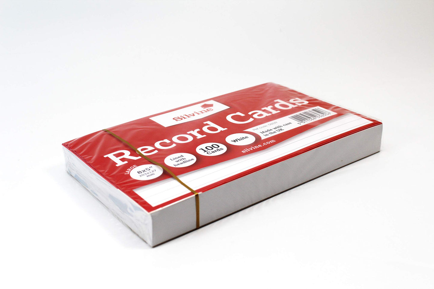 Silvine 8x5" White Record Cards - Lined with Headline, 100 Cards per Pack. Ref 585W (203 x 127mm)