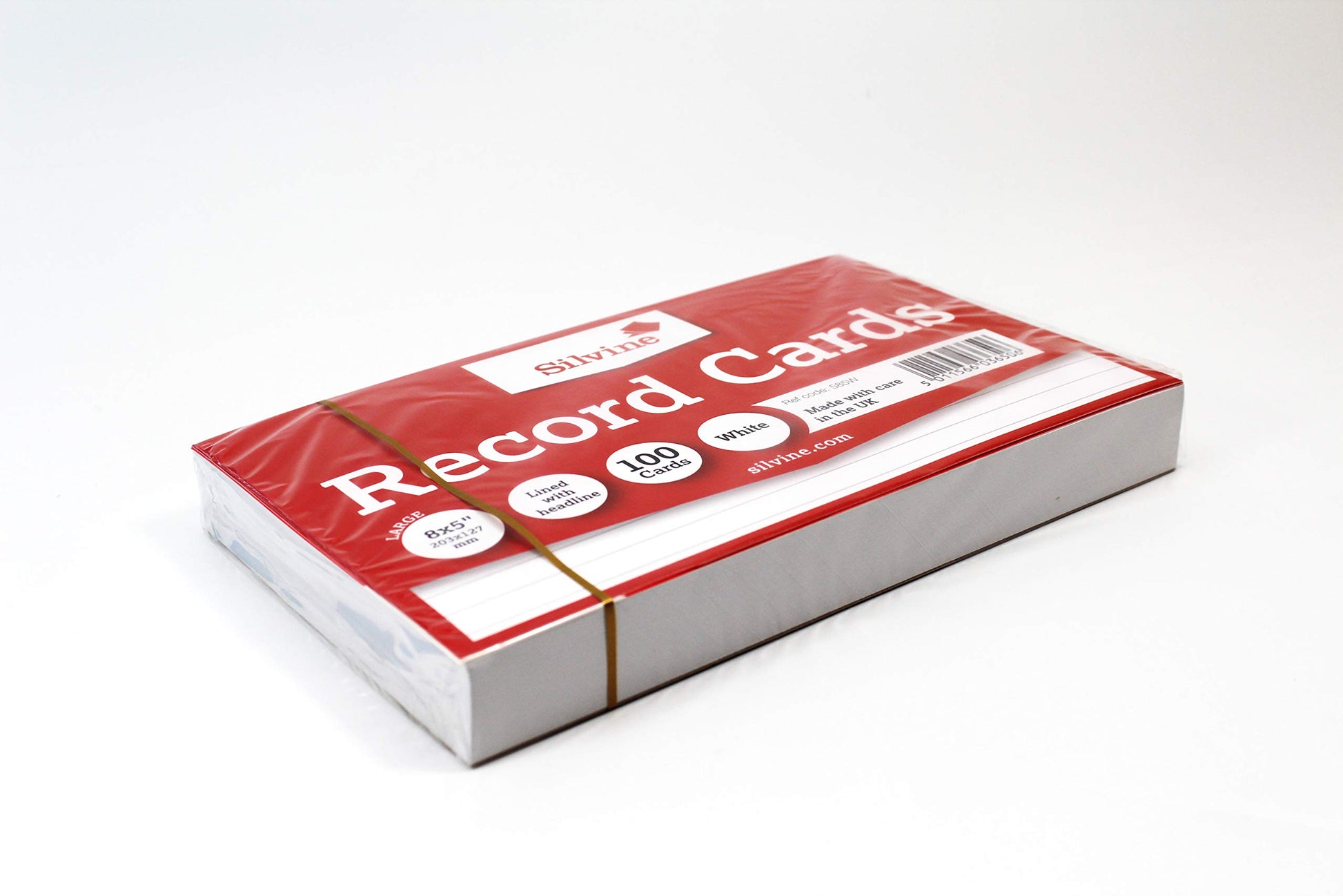 Silvine 8x5" White Record Cards - Lined with Headline, 100 Cards per Pack. Ref 585W (203 x 127mm)