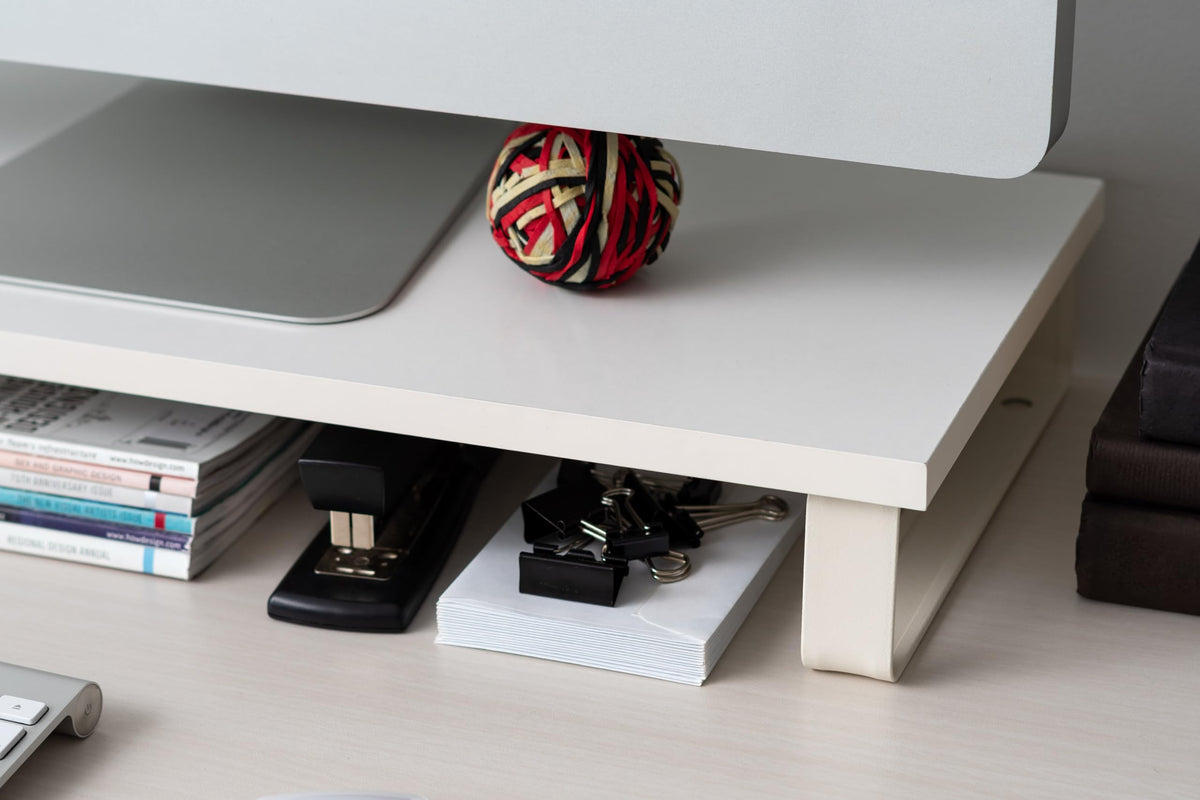 IRIS USA 1-Tier Monitor Stand with Metal Legs Desktop Organizer, White