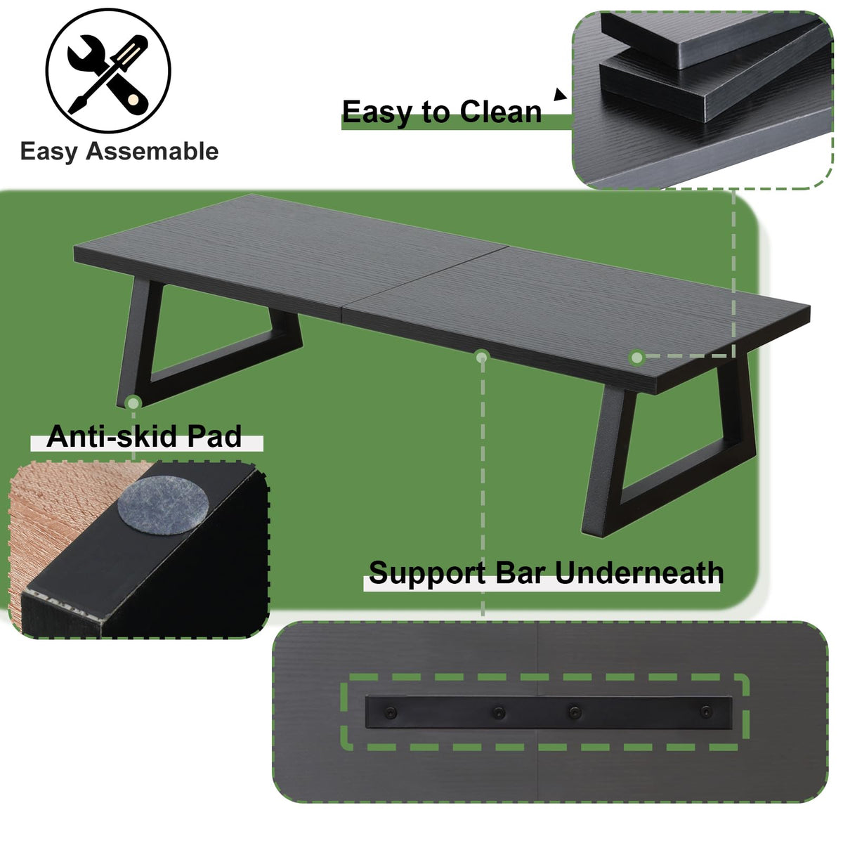 TEAMIX 24 inch Monitor Riser for Desk, Wood & Steel Computer/TV Stand Black