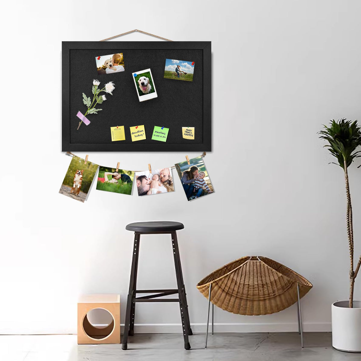 2PCS Black Bulletin Boards Cork Board with Felt, 15"x11" Small Display Pin Board Vision Board for