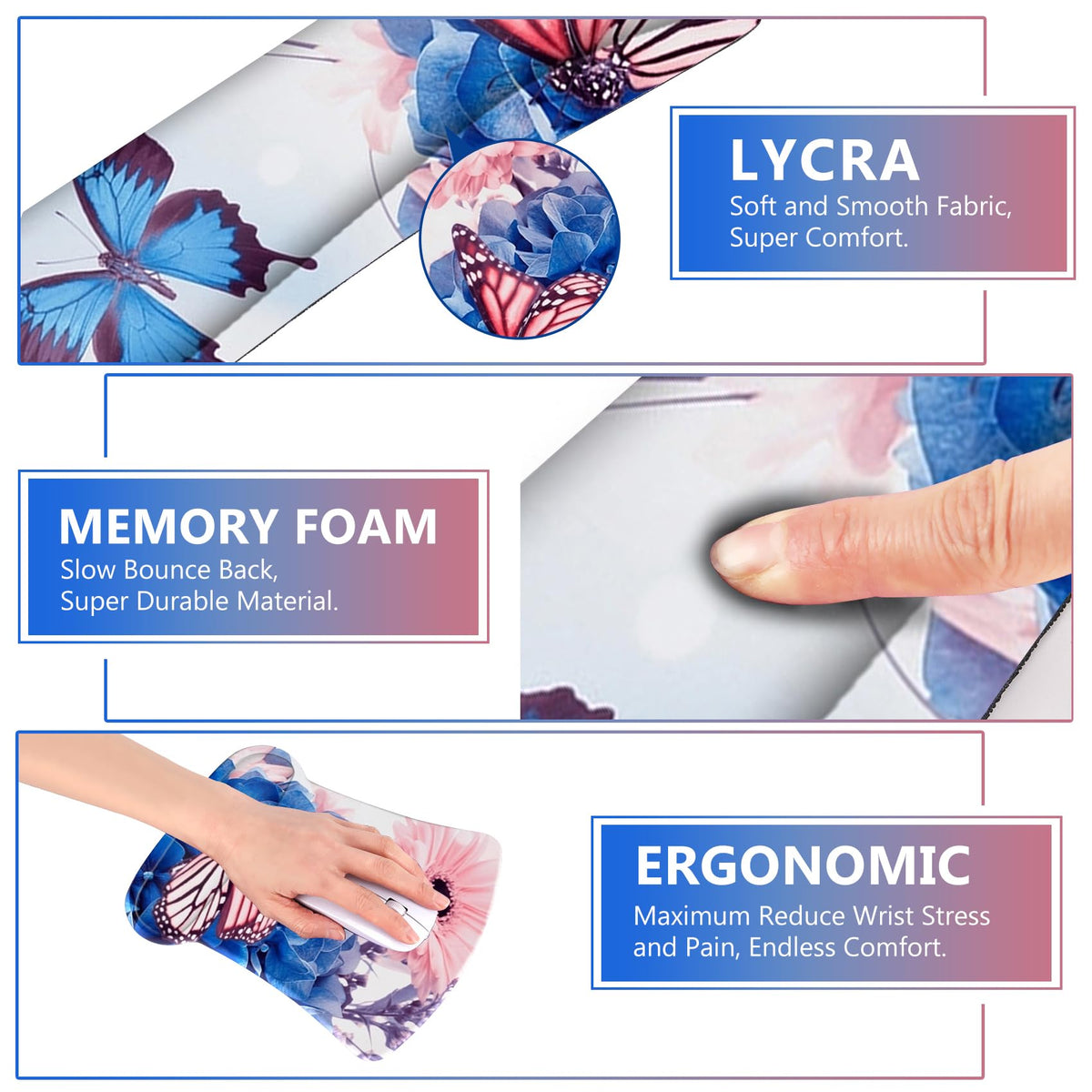 AIMSA Wrist Rest Support Mouse Pad Ergonomic, Memory Foam Keyboard Wrist Rest Set Non-Slip Easy