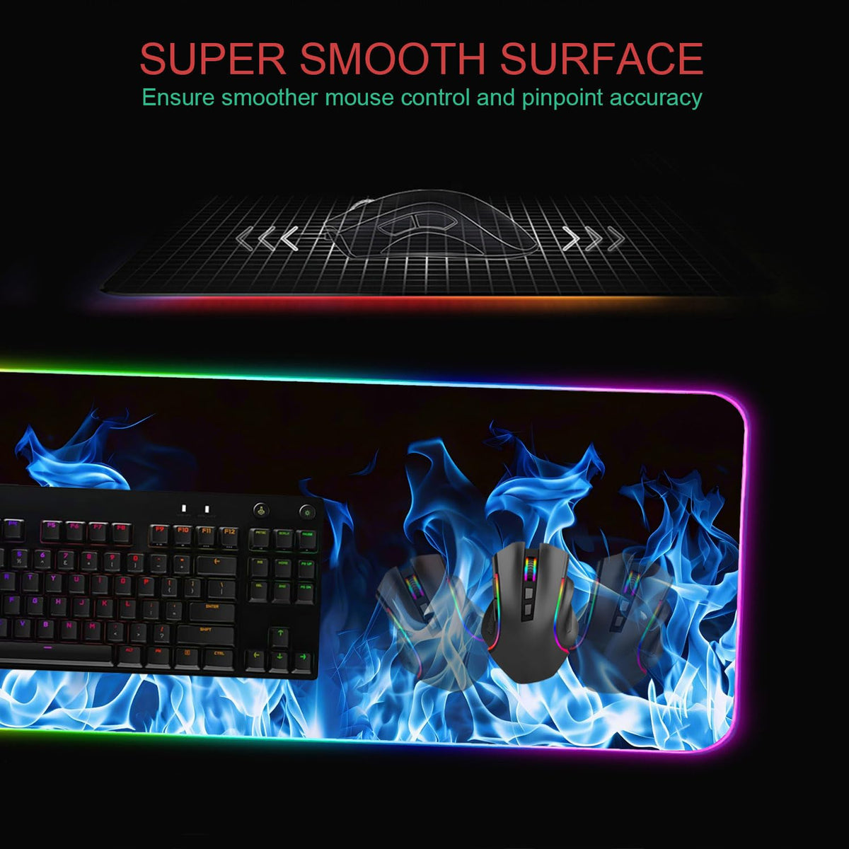RGB Gaming Mouse Pad with Coffee Coaster, XXL Large Glowing LED Mousepad, Anti-Slip Rubber Base