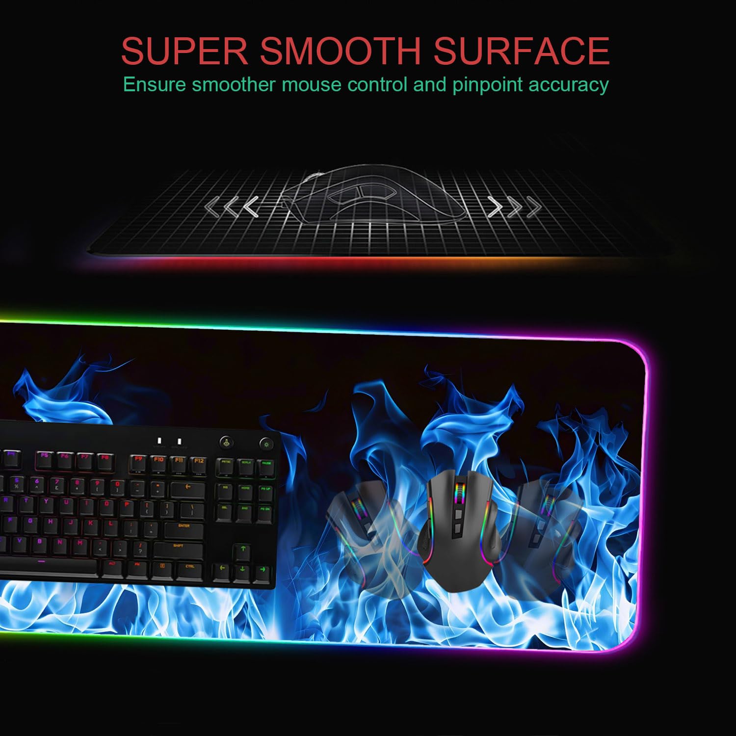 RGB Gaming Mouse Pad with Coffee Coaster, XXL Large Glowing LED Mousepad, Anti-Slip Rubber Base
