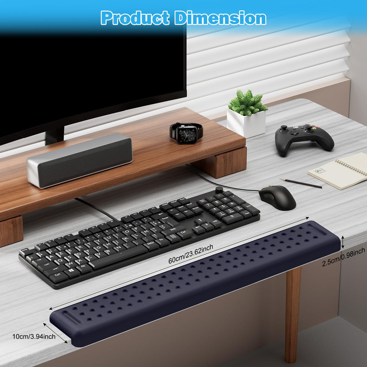 Leolee L-Shaped Desk Long Wrist Rest Elbow 60CM, Deep Blue Arm Rest