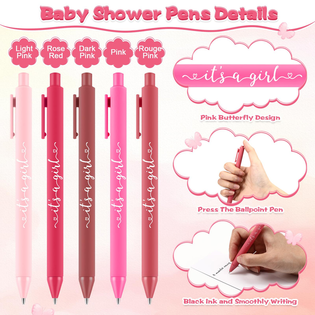 Engrowtic 50 Set Baby Shower Gifts Pens for Guests Bulk Baby Shower Party Favors Retractable