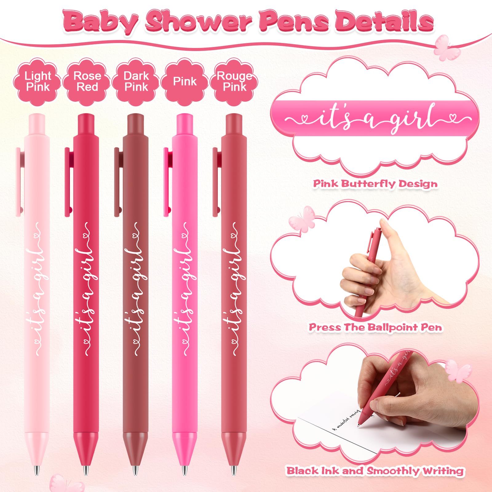 Engrowtic 50 Set Baby Shower Gifts Pens for Guests Bulk Baby Shower Party Favors Retractable