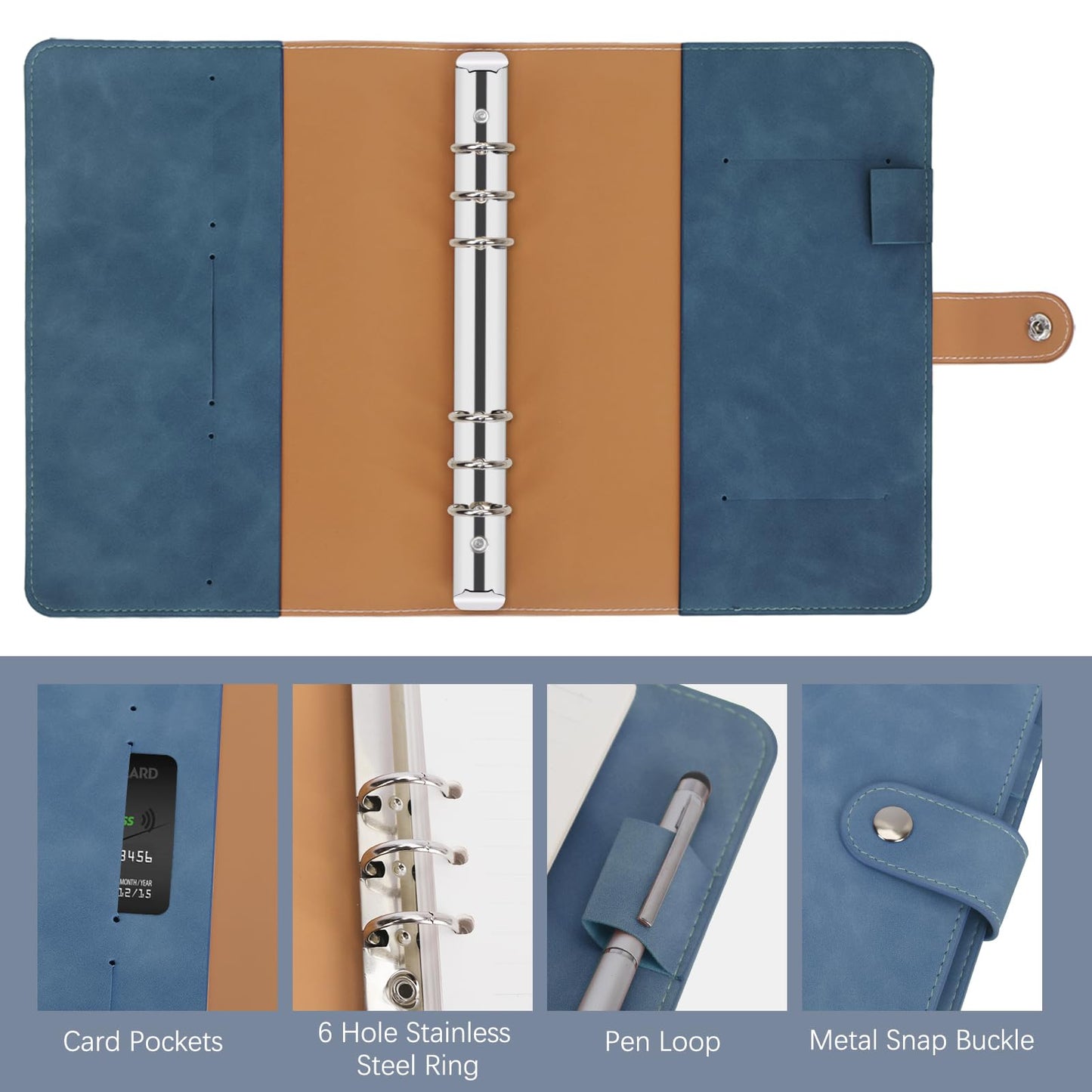 FYY A5 Binder 6 Ring - Refillable Planner Notebook 5x8, Navy