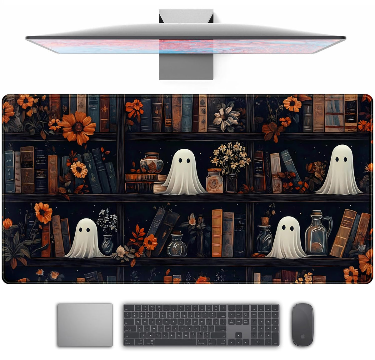 Cute Ghost Desk Mat Dark Vintage Large Mouse Pad Gaming Black Mouse Pad XXL Large Gaming Mousepad