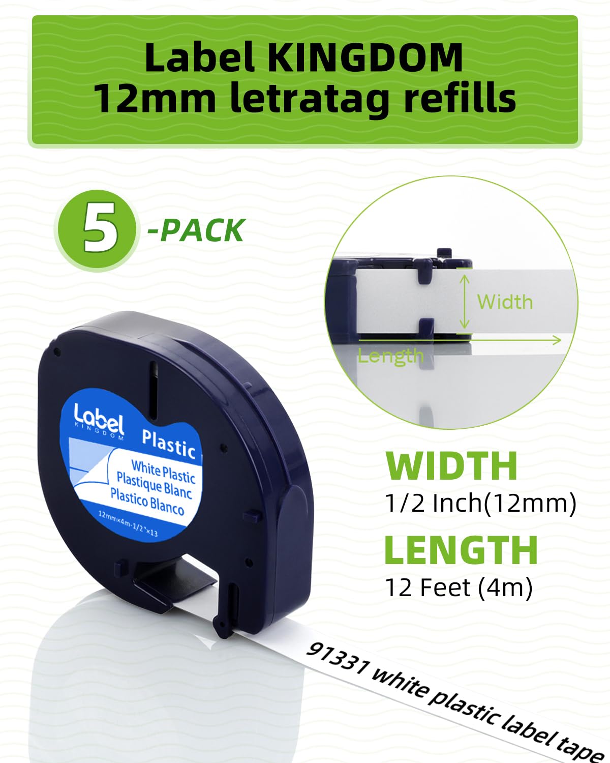 6 Pack 91331 Plastic White Label Tape Compatible with Dymo Letratag Refills