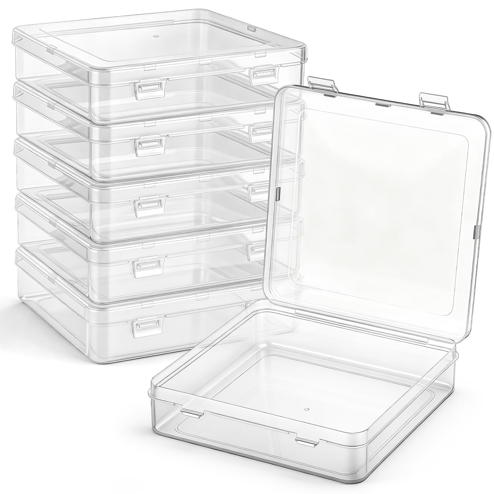 Jetec 6 Pieces Small Clear Plastic Storage Box, 5.9 x 5.9 x 1.5 Inch