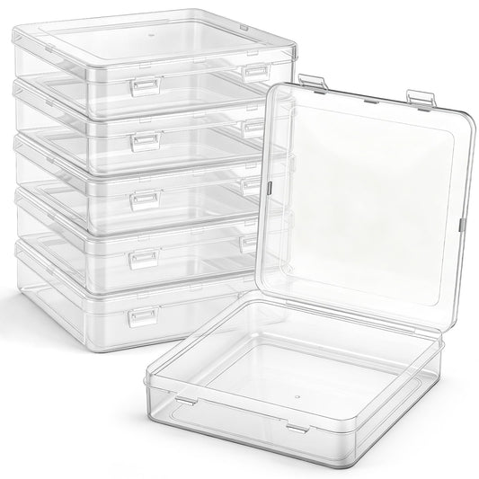Jetec 6 Pieces Small Clear Plastic Storage Box, 5.9 x 5.9 x 1.5 Inch