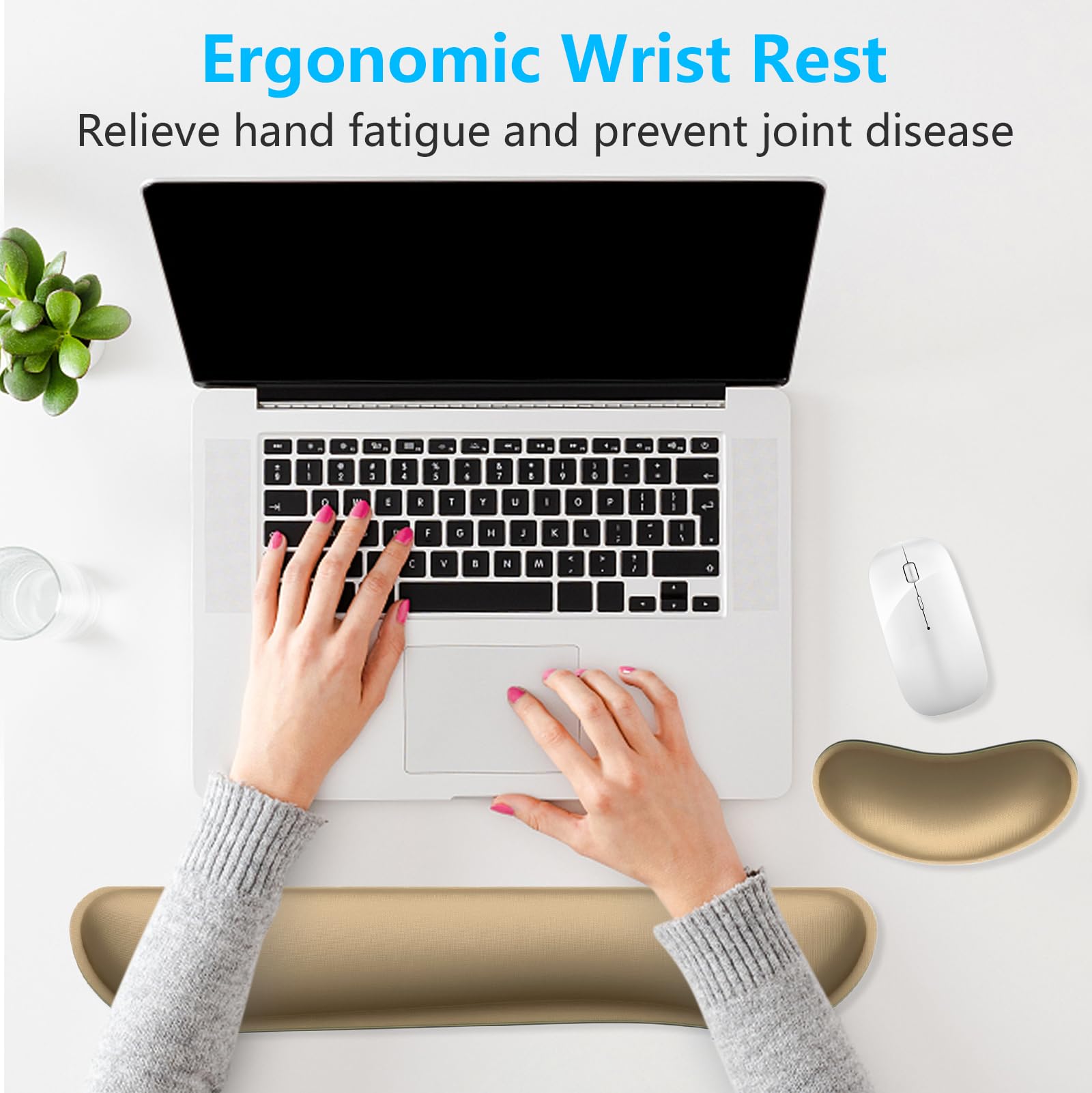 Dapesuom Enlarge Keyboard Wrist Rest, Memory Foam Wrist Cushion for Desk Mats Support, Cute Typing