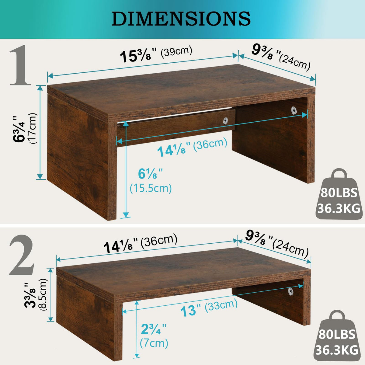 TEAMIX 2-Pack Monitor & Laptop Stand Riser, Wood High-Low Dual Monitor Set
