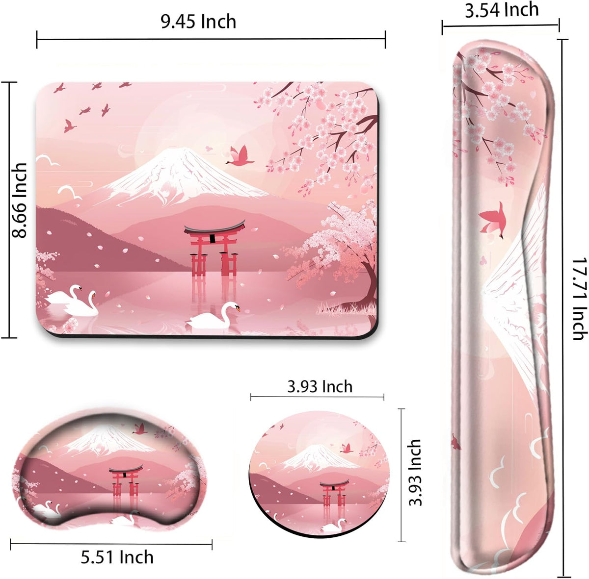 Cherry Blossom Keyboard and Mouse Pad Set Japanese Mousepad with Wrist Support Ergonomic Keyboard