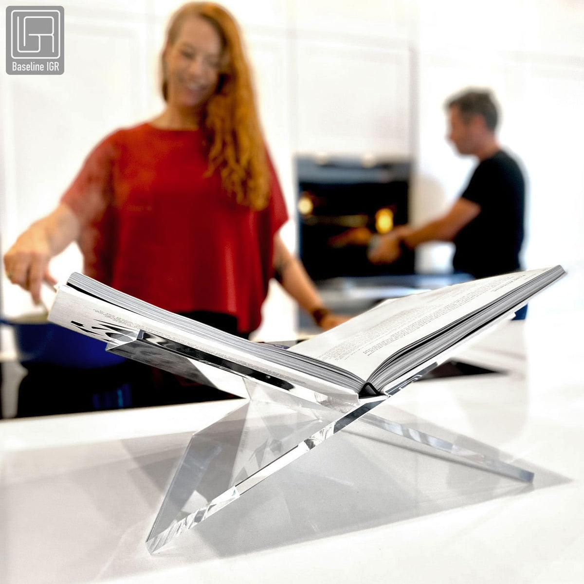Baseline IGR Large Clear Acrylic Book Stand, 12.5" x 9.5" x 5.5”, Acrylic Book Holder, Open