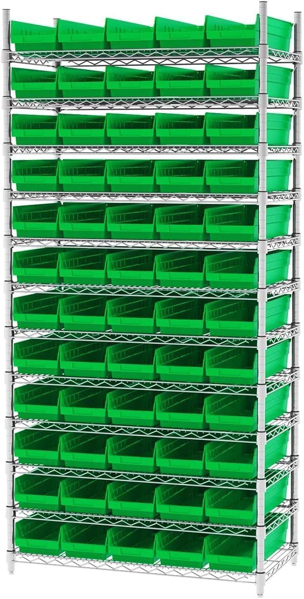 Akro-Mils 30138 Heavy Duty Plastic Shelf Bins, 18"x 6.5"x 4", Green, 12-Pk