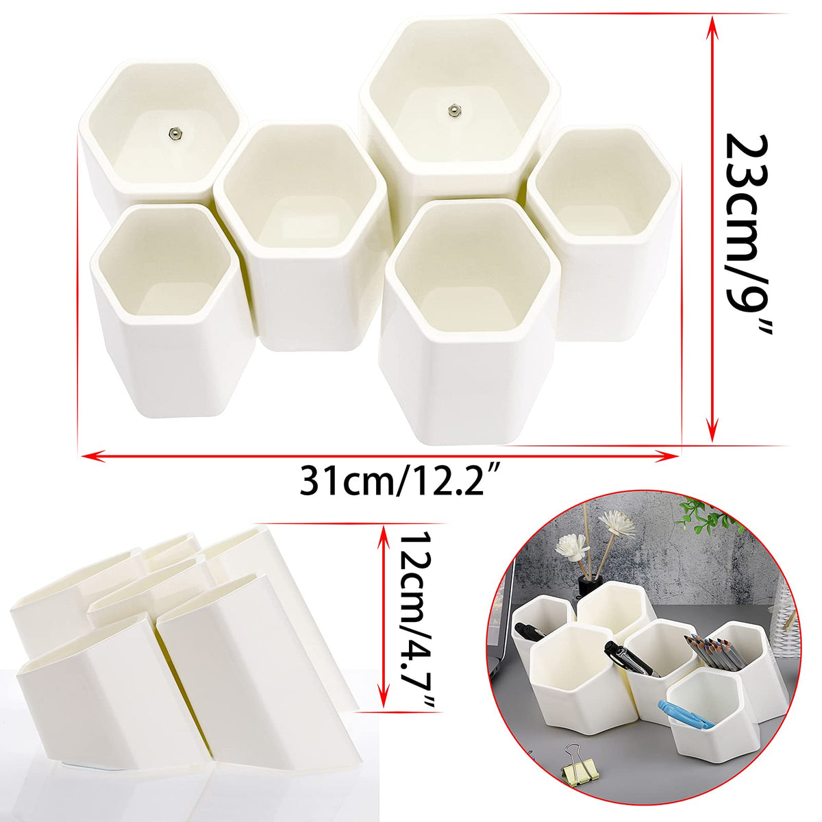 BTSKY Hexagonal Creative Pen Holder, Pen Container, Brush Pot, Combination Desktop Storage
