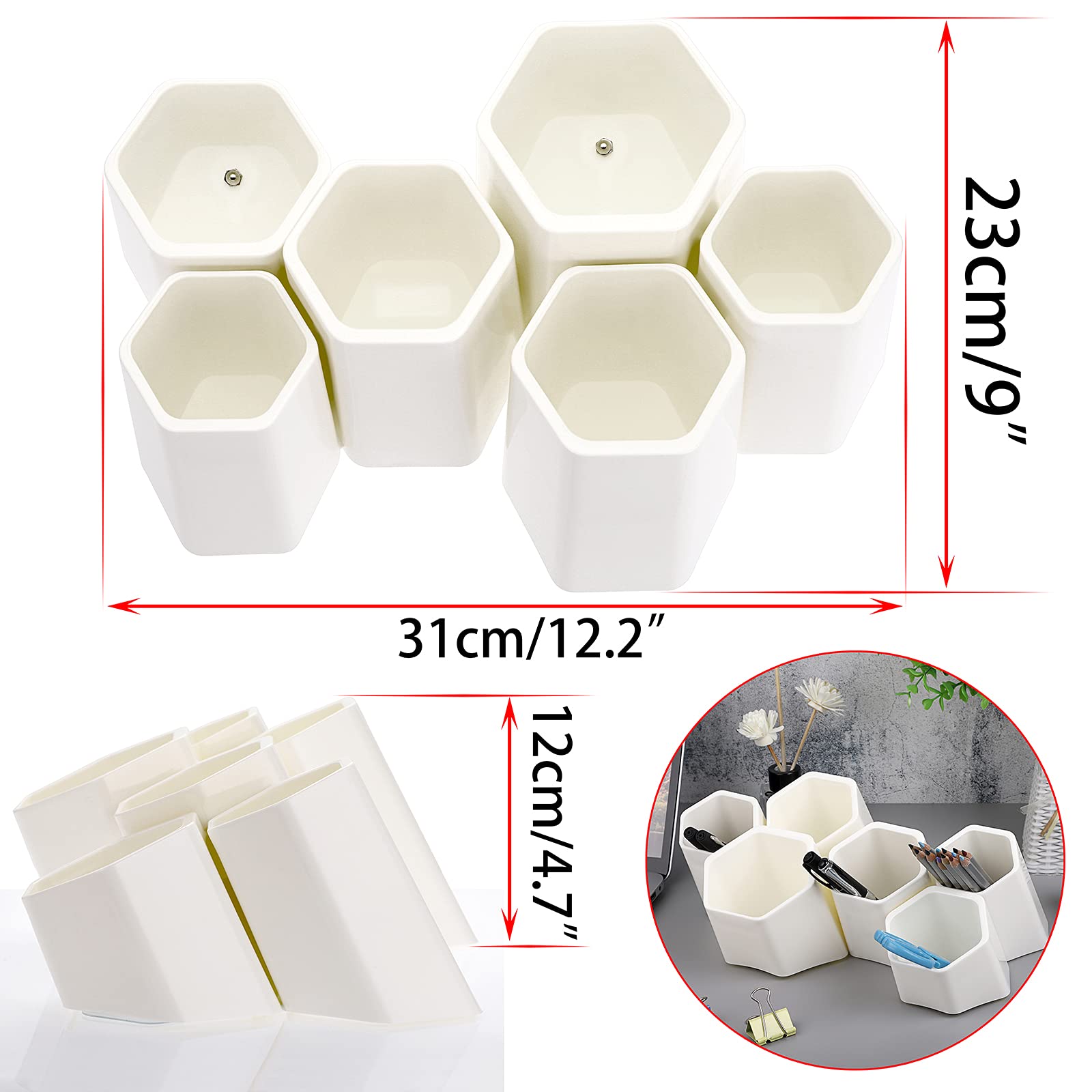 BTSKY Hexagonal Creative Pen Holder, Pen Container, Brush Pot, Combination Desktop Storage