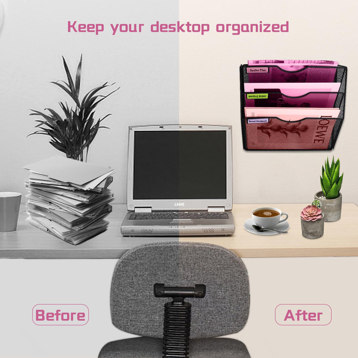 ideallife 3 Pockets Mesh Wall File Holder Organizer Office Hanging File Folder Magazine Rack