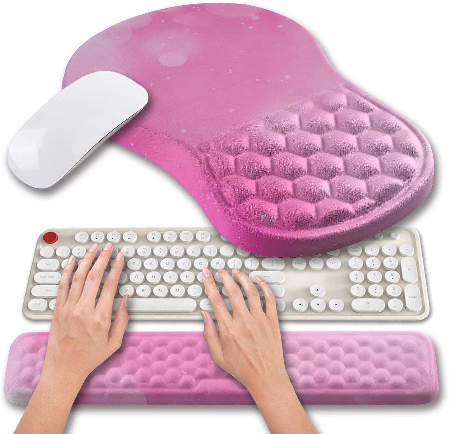 Hokafenle 2 in 1 Ergonomic Mouse Pad Wrist Support & Wrist Rest for Computer Keyboard Set, with