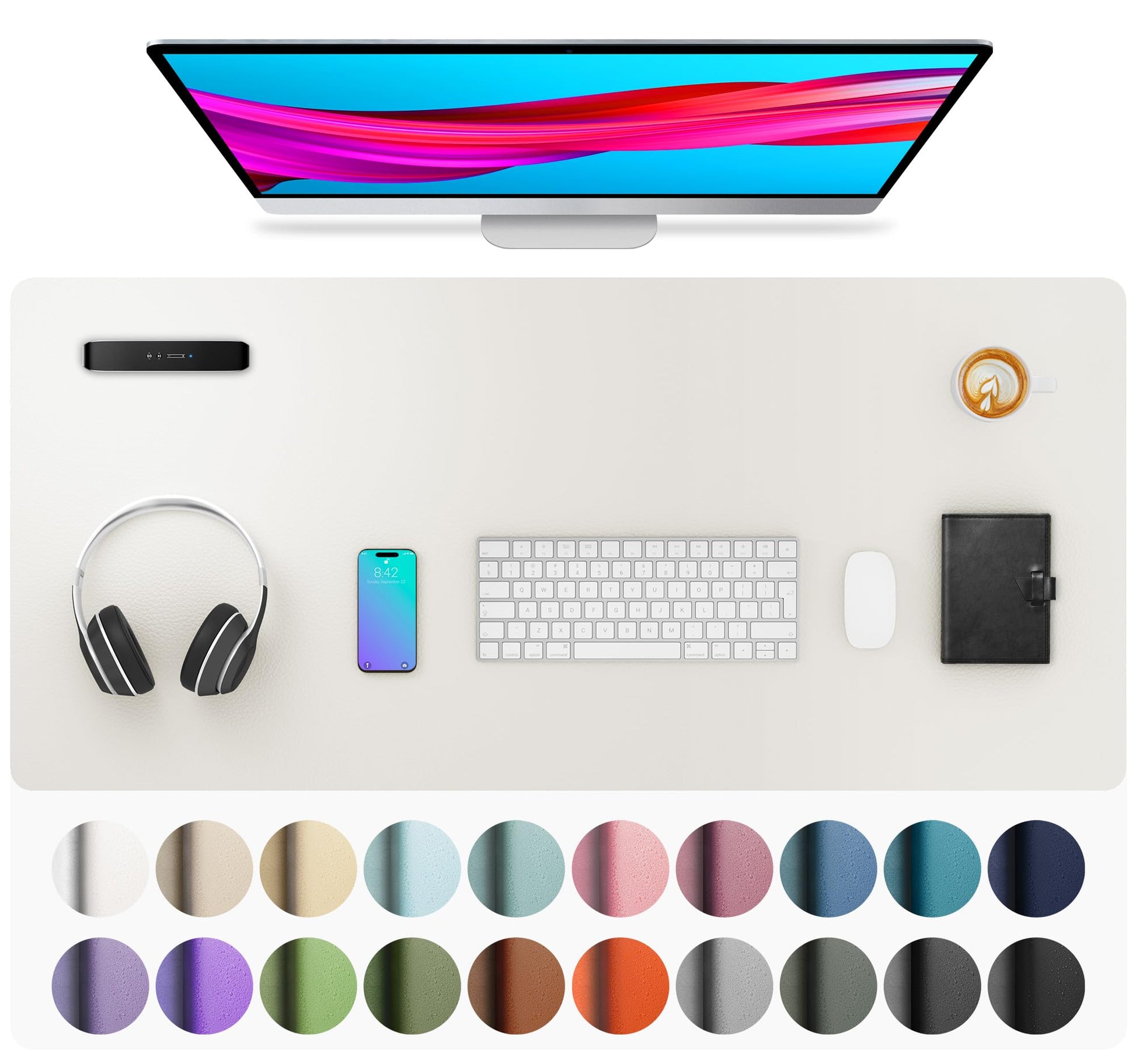 Aothia Leather Desk Pad Protector, Mouse Pad, Office Desk Mat, Non-Slip PU Leather Desk Blotter