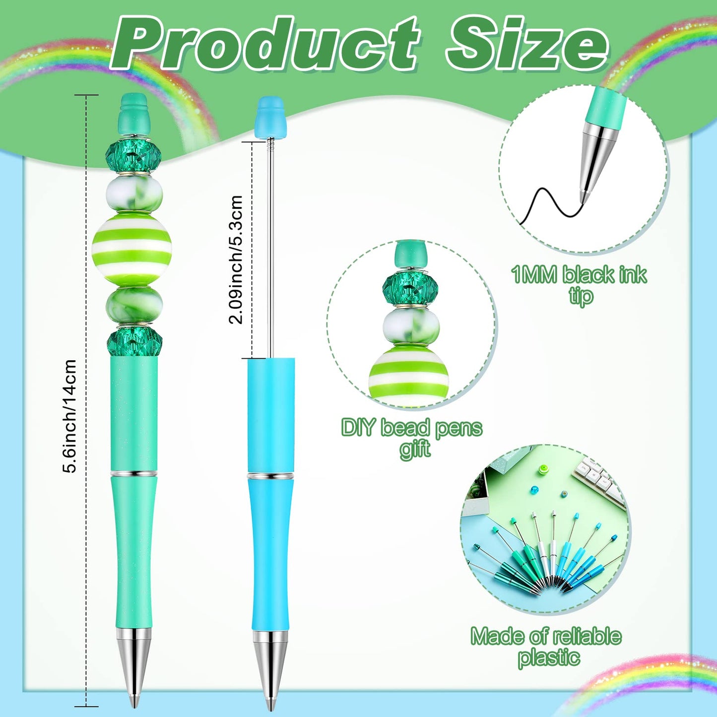 Crtiin 100 Pcs Beadable Pen School DIY Kit,Teal