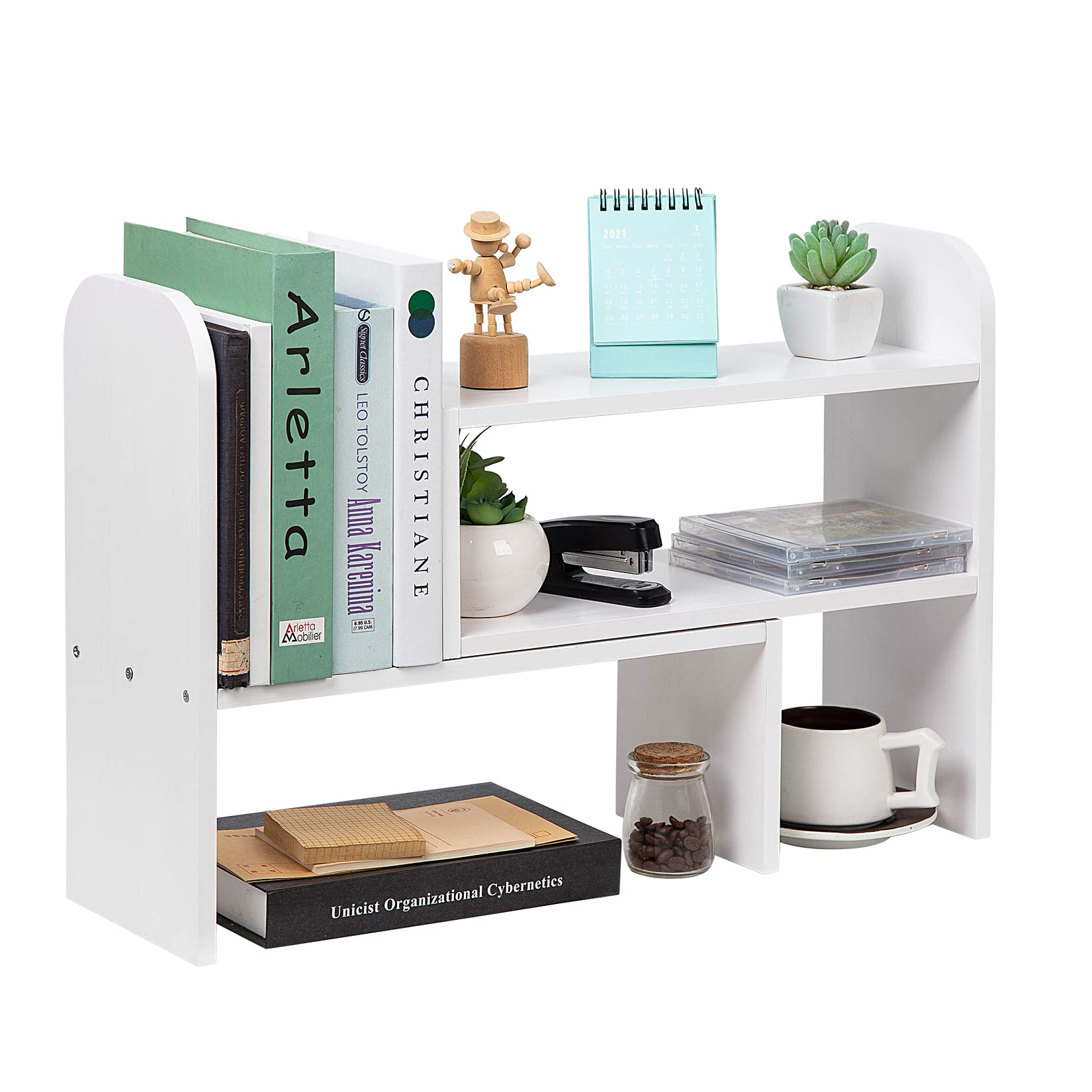 VERGOODR Desktop Adjustable Natural Wood Book Shelf Organizer Office Storage Rack Display Stand