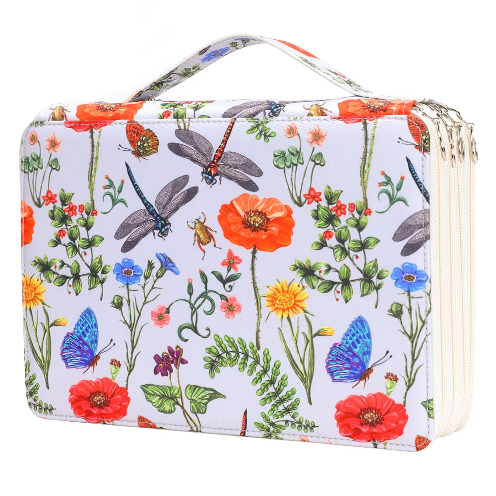 Vomgomfom 200 Slots Pencil Case 4-Layer PU Leather, Handle, White