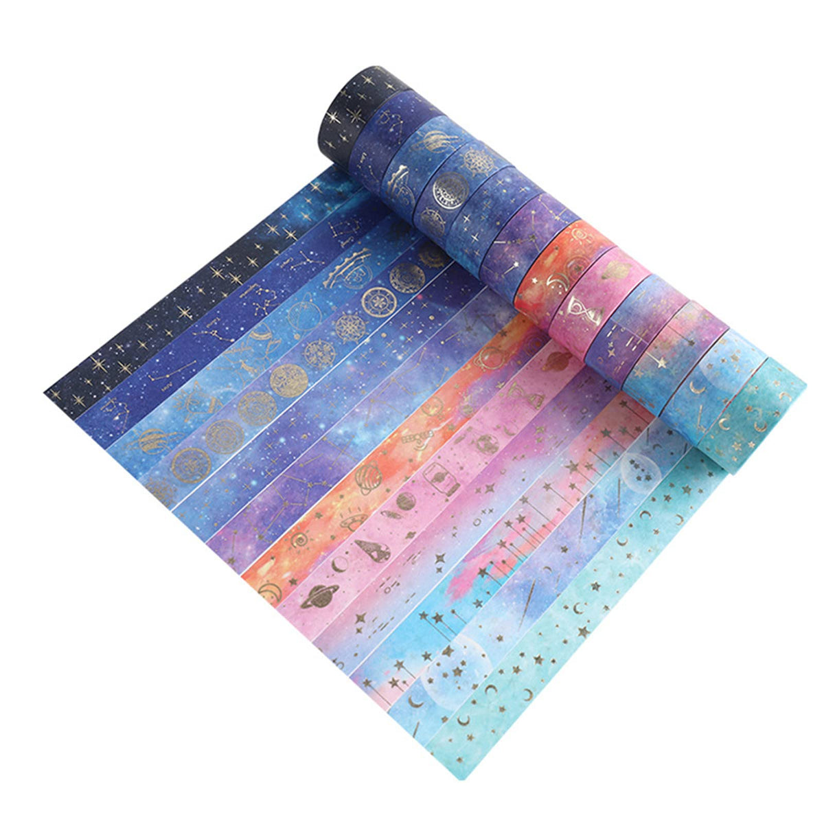 Esweny 12 Rolls Galaxy Washi Tape Set, Gold Foil Decorative Masking Tape for Scrapbooking, Journal