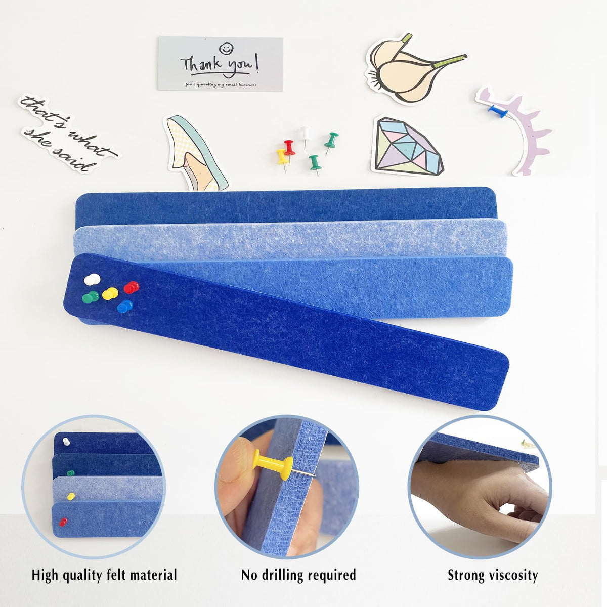 8 Pcs Blue Felt Pin Board Bar Strips Bulletin Board ，Self-Adhesive Bulletin Board Bar Strips，Cork