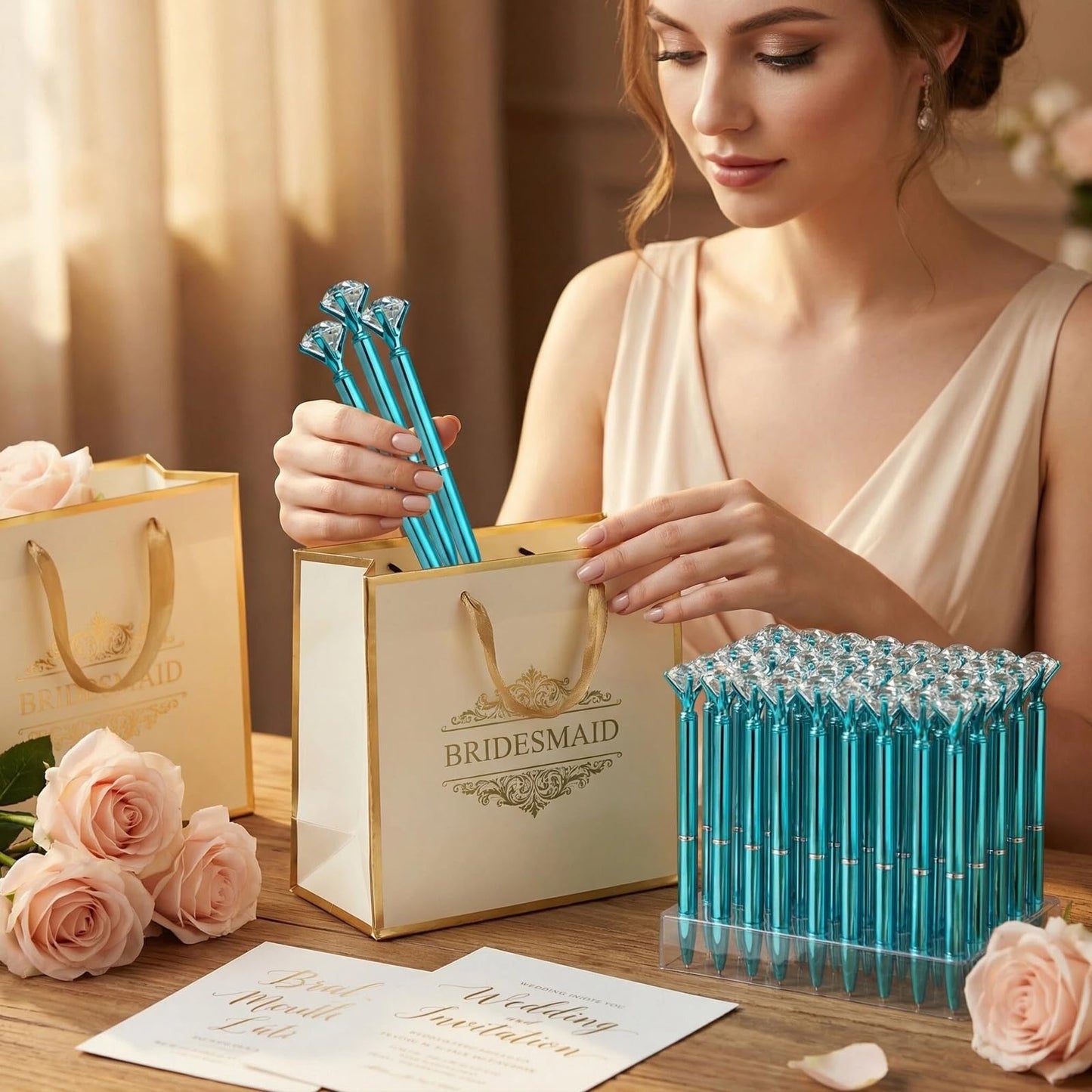EVNEED 50pcs Big Diamond Pens,Bridal Shower Pen with Black Ink Cute Ballpoint Pen Beautiful Wedding