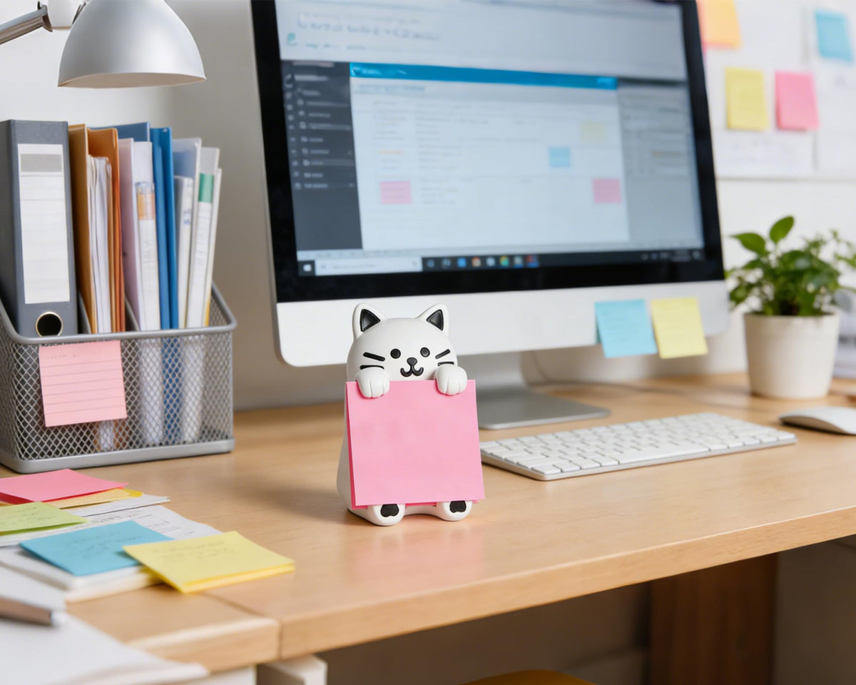 HORTIX Cat Pop-Up Sticky Note Dispenser for 3 x 3 in Notes, Black & White