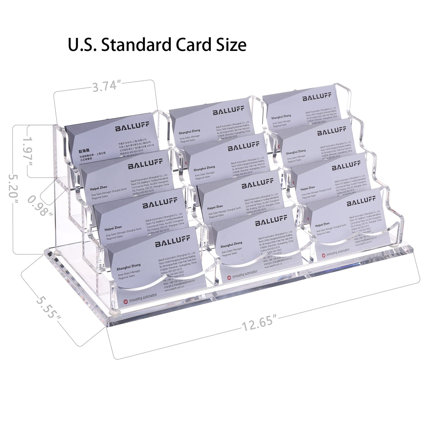 HeZone Business Card Holder Display for Desk, 12 Slot 4 Tier Multiple-Clear Acrylic Business Card