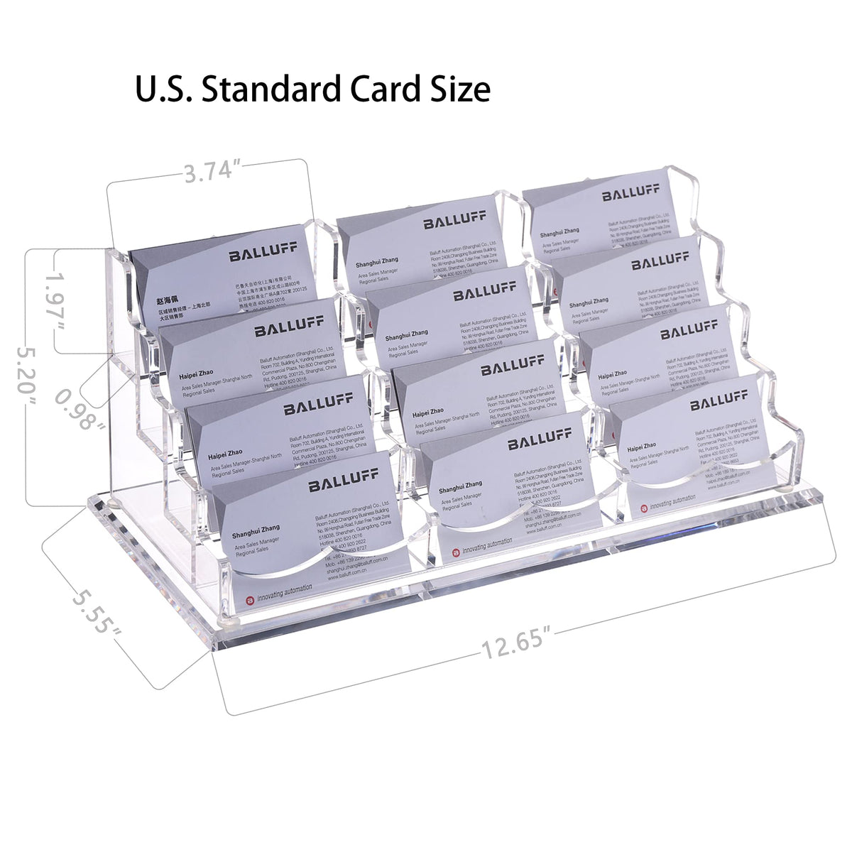 HeZone Business Card Holder Display for Desk, 12 Slot 4 Tier Multiple-Clear Acrylic Business Card