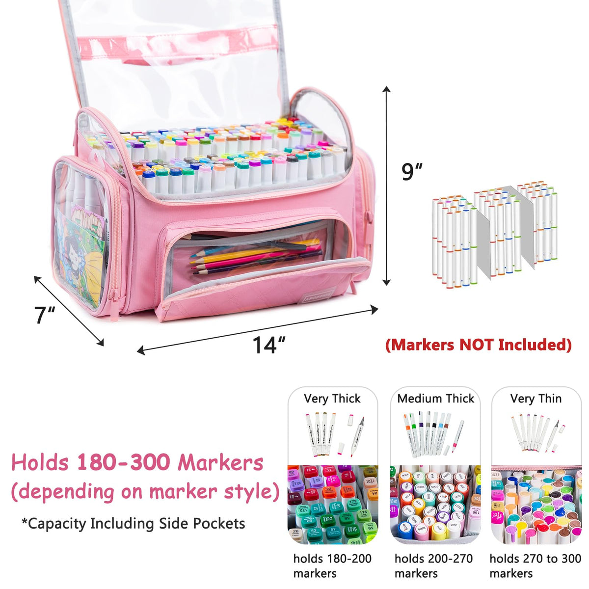 Large Marker Case for 200-300 Markers, Marker Organizer Bag,Pen Storage