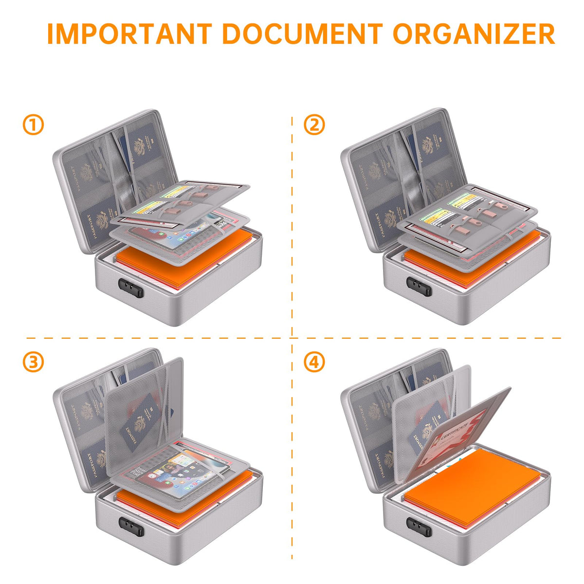 DocSafe 5200°F Fireproof Document Organizer Box with Lock, Silver (Soft)