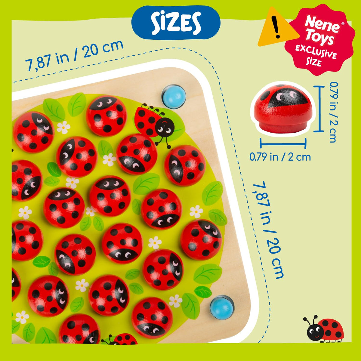Nene Toys Ladybug’s Garden Memory Game – Wooden Matching Games for Toddlers 3-5 – Travel Toy for