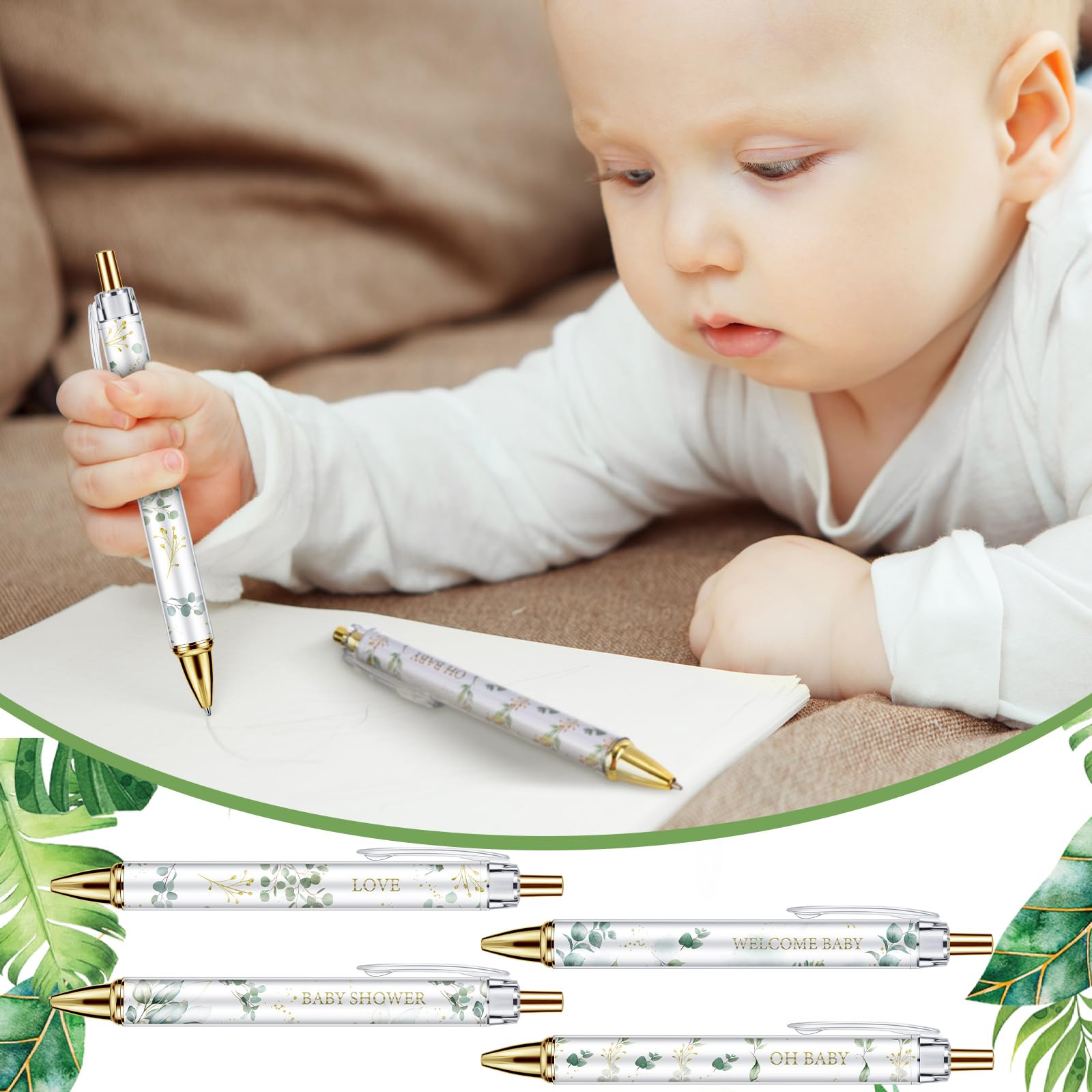 Chuangdi 48 Pcs Baby Shower Pens, Bulk Party Favors for Guests, Retractable Ballpoint Pens Black