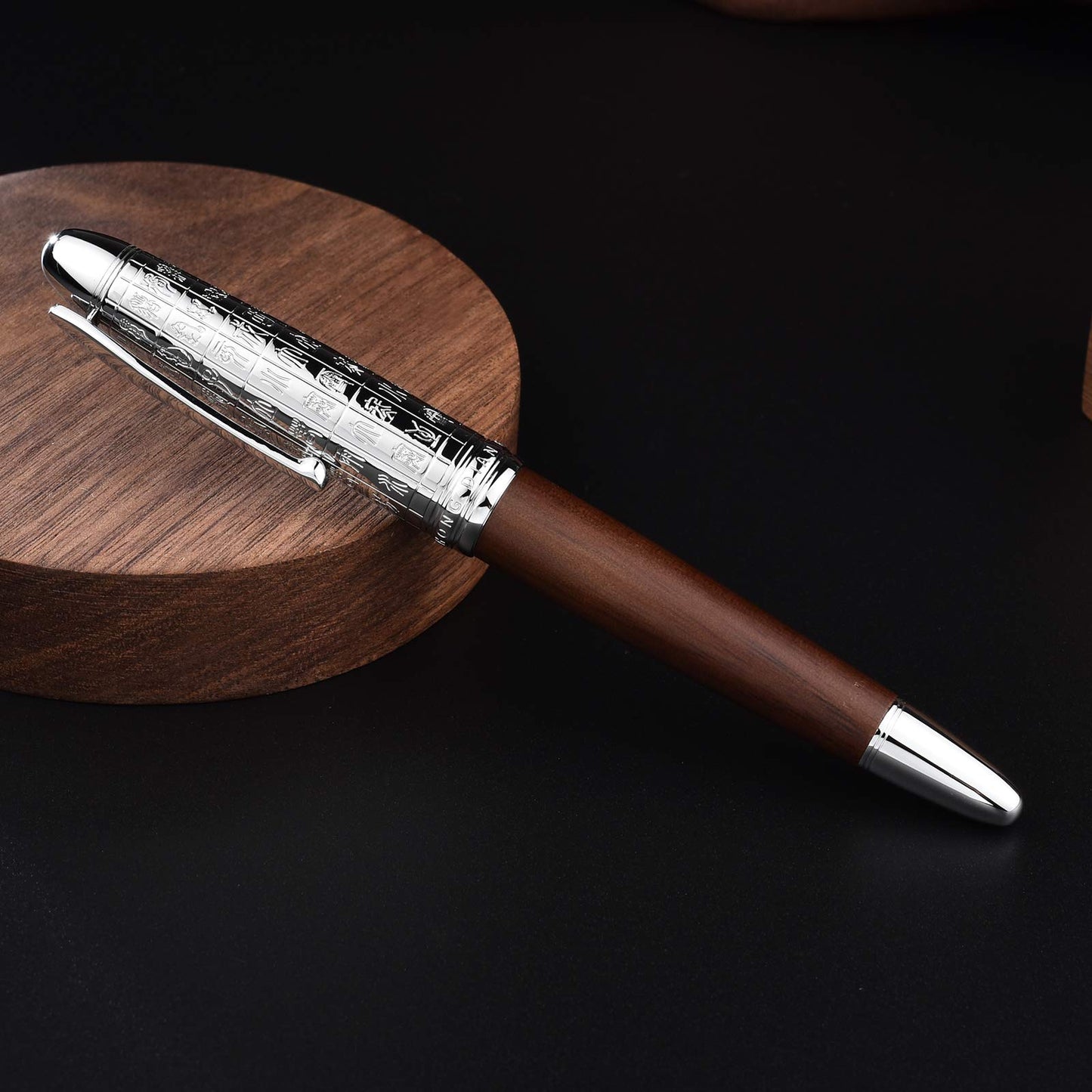 Hongdian 6016 Natural Wood Fountain Pen, Iridium Medium Nib Writing Pen with Metal Pen Case