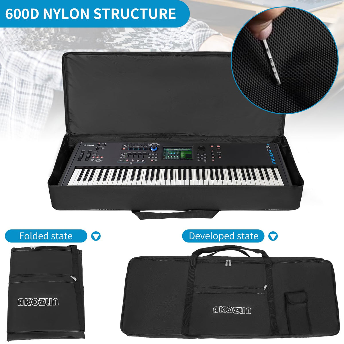 AKOZLIN 76-Key Portable Keyboard Bag, 46.8"x6"x18.1"Soft Gig Bag