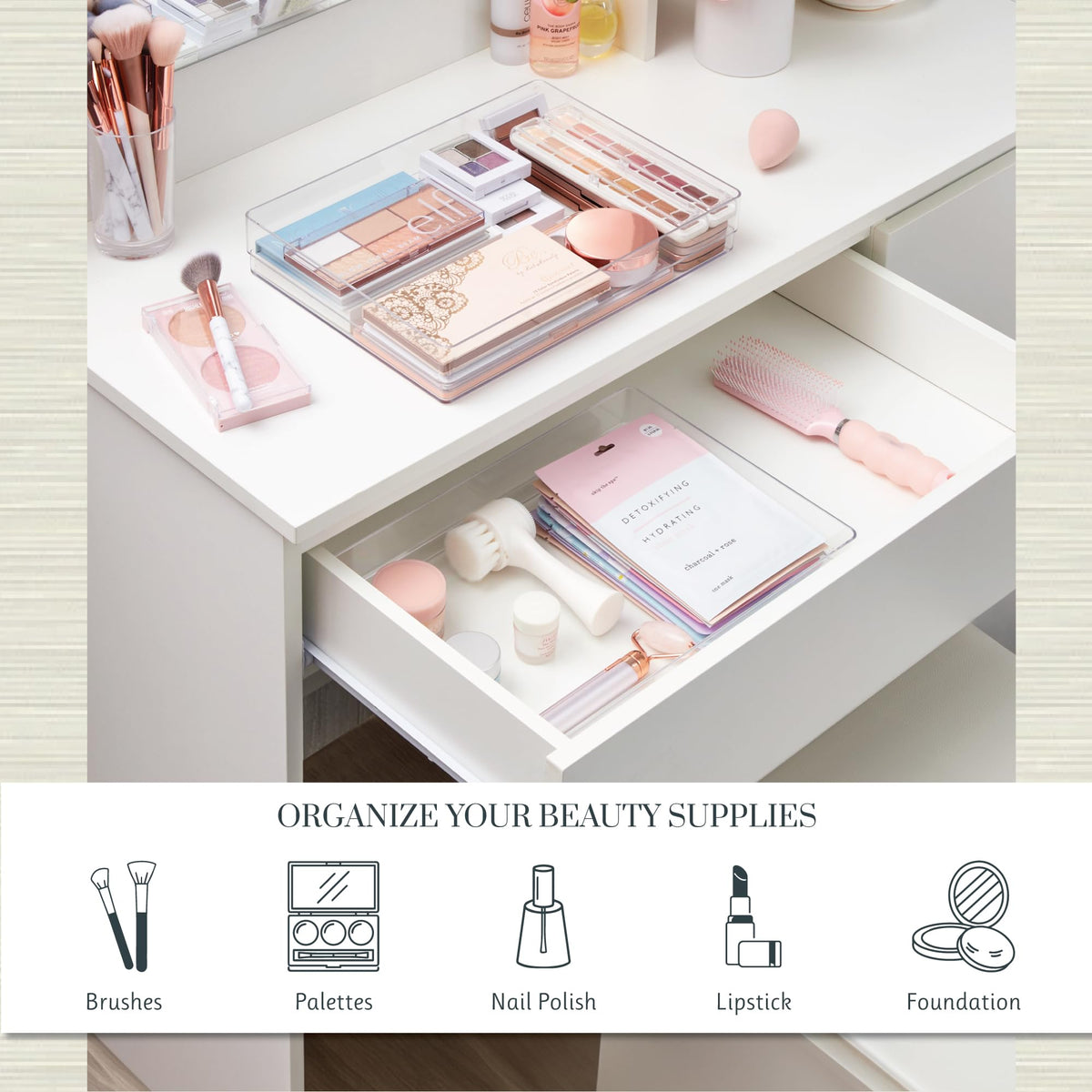 STORi SimpleSort 2-Piece Stackable Clear Drawer Organizer Set | 12" x 9" x 2" Rectangle Trays |