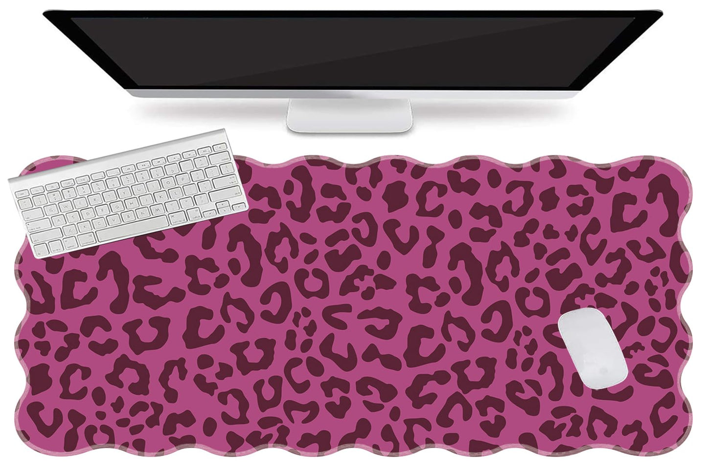 L-SPOUTTO Hot Pink Leopard Mouse Pad,Scalloped Desk Mat XXL Gaming Mousepad