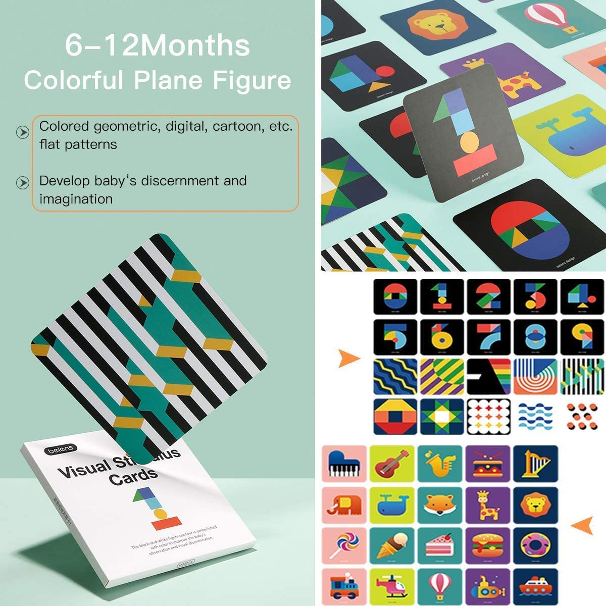 beiens High Contrast Baby Flashcard, 80Pcs 160Page Visual Stimulation Cards