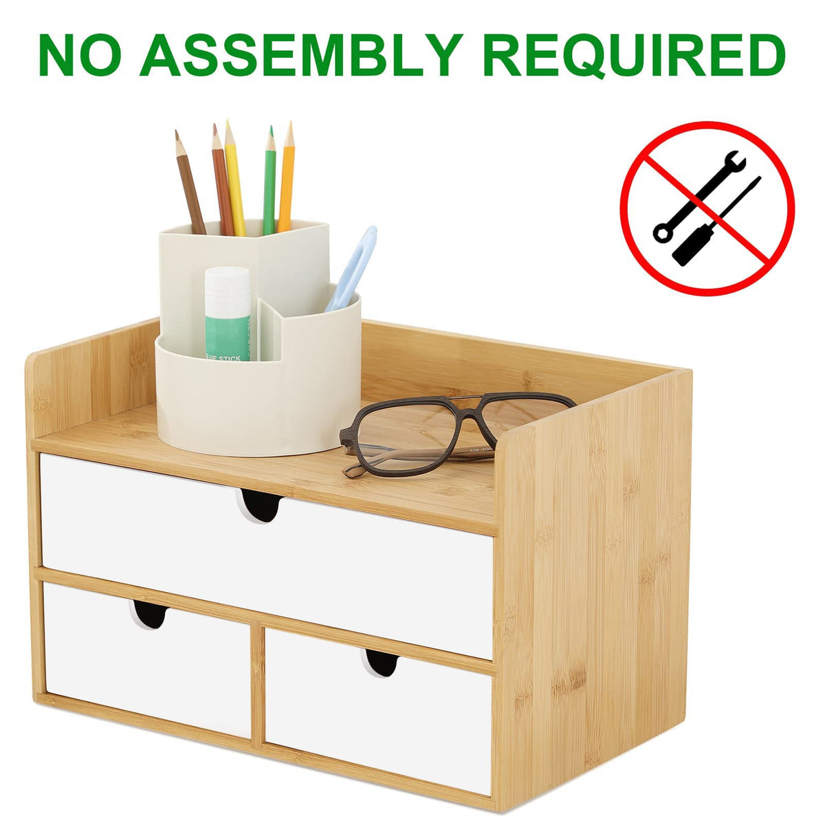 Bamboo Desk Organizer with Drawers, Desktop Storage for Office Supplies