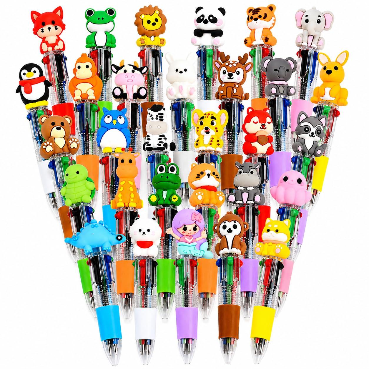 Mini Multicolor Pens -30 Pack Kawaii Animal 4 in 1 Colors Ballpoint Pens for Office