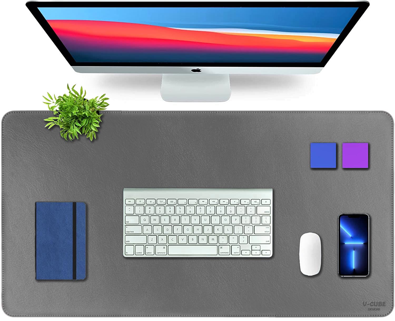 V-CUBE Designs Desk Mat|90X45cm|2.4mm Thick(Padded)|Premium Vegan Leather Laptop Mat/Extended Mouse