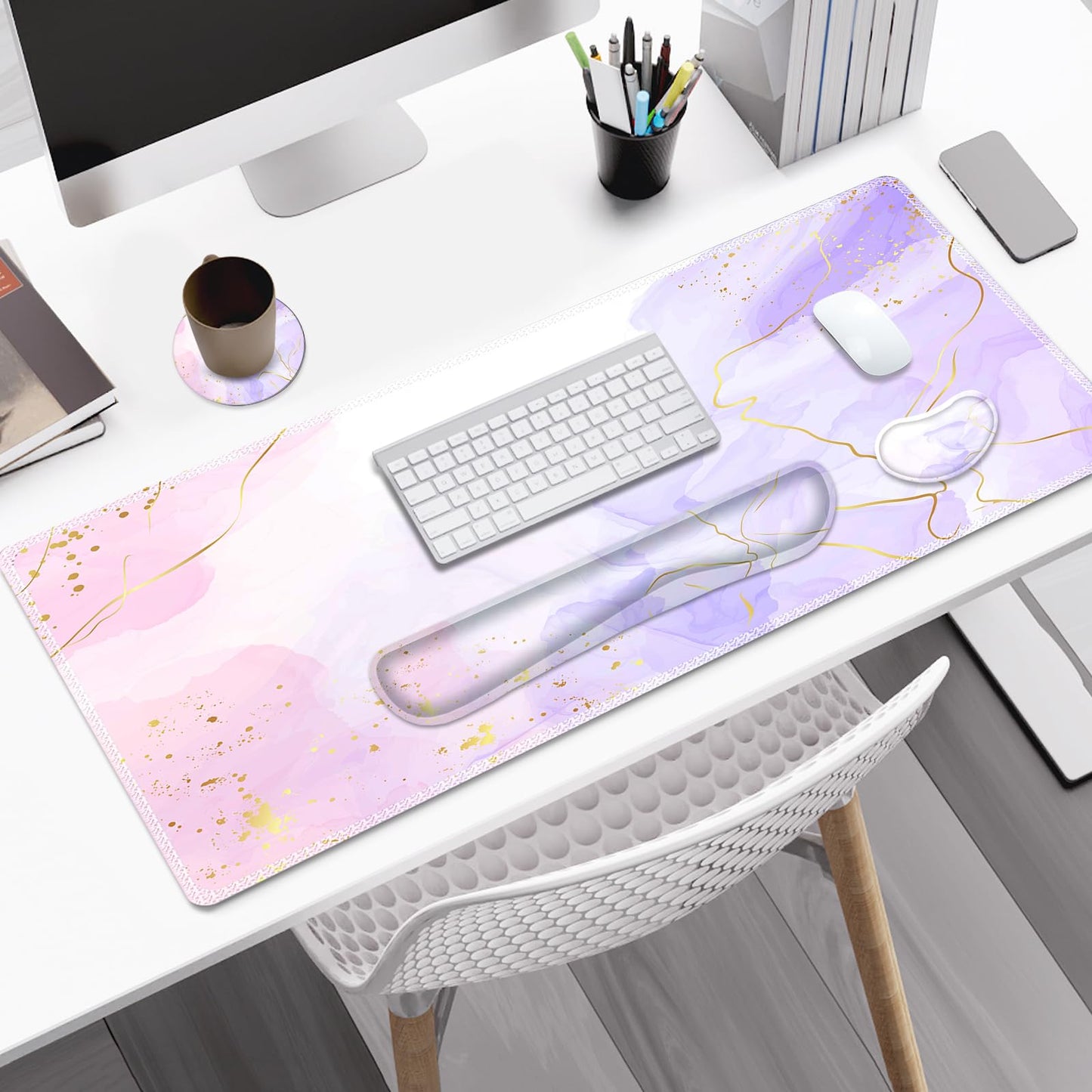 NXZGO Large Gaming Mouse Pad Set, 4 in 1 Extended Keyboard Desk Mat with Wrist Rest, PC Computer